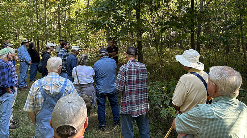 Indiana Society of American foresters taking a tour through Nelson-Stokes-Lewman Property. 
