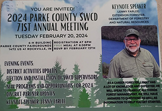 Postcard with Parke County Annual Meeting information.