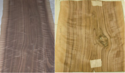 Examples of figured grain types in black walnut.