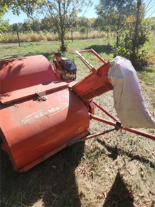 The HTIRC’s Savage pecan harvester collecting white oak at the Lugar Forestry Farm.